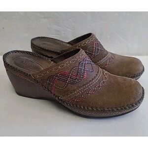 Clarks Brown Mules with Multicolor Stitching